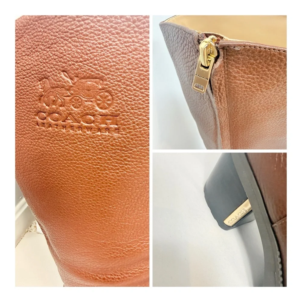 Coach Brown Cindy Pebbled Leather Riding Boot NEW